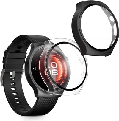 kwmobile 2x cover geschikt voor Huawei Watch 5 42mm - Fitnesstracker cover van gehard glas en kunststof frame set zwart / transparant