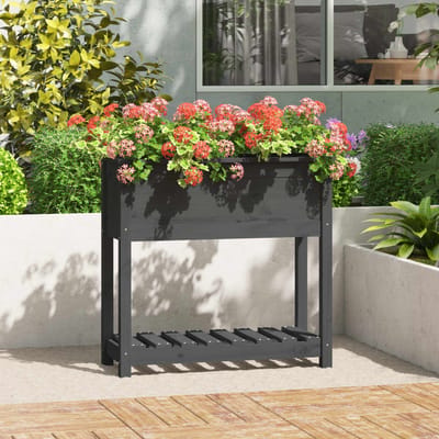 vidaXL - Plantenbak - met - schap - 82,5x34,5x81 - cm - massief - grenenhout - grijs