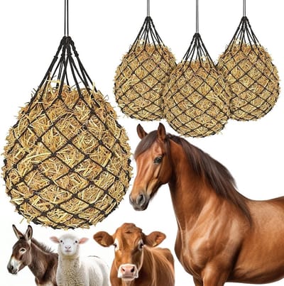 Hooi Net voor Paarden, Duurzaam Nylon Hooinet met Fijn Gaas 4 x 4 cm, 4 Stuks voor Vermindering van Voederverlies en Interactieve Voeding
