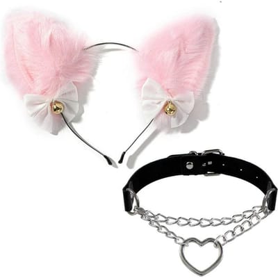 Kattenoortjes Strik Hoofdband Ketting Kattenklauw Handschoenen Cosplay Pluche Bel Haarband Vrouwen Meisje Maskerade Feest Hoofddeksel Haaraccessoires