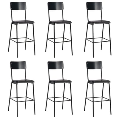vidaXL - Barstoelen - 6 - st - massief - multiplex - staal - zwart