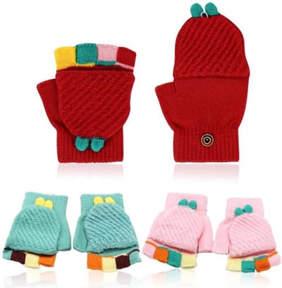 Handschoenen Kinderen - 3 Paar - Vingerloze Handschoenen - Warm en Zacht - Dinosaurus Motief - Geschikt voor 4-10 Jaar
