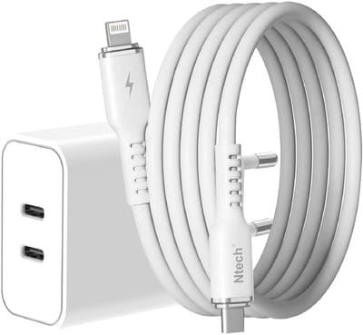 USB C Adapter / Oplader - Lader 2 poorten 35W Met 1M lightning naar usb C kabel - Snellader