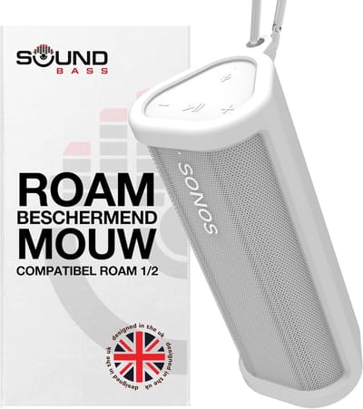 Zware Beschermende Siliconen Draaghoes voor Sonos Roam 2 | Nieuwe Witte Kleur | Nu Inclusief Bluetooth-Knop voor Roam 2 | Bescherm Je Draadloze Bluetooth-Speaker Met Deze Hoes