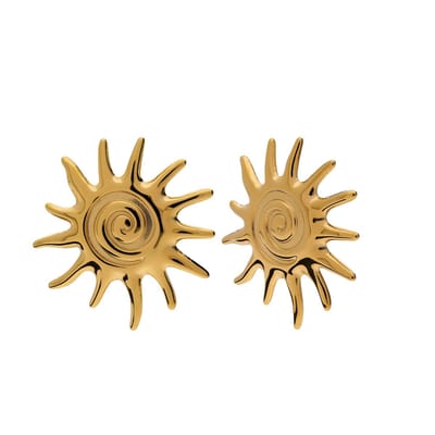 Lucardi Dames Stainless steel goldplated oorknoppen zon - Oorbellen - Staal - Goudkleurig
