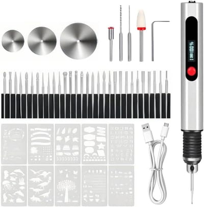 Graveerpen set - Mini graveerapparaat - Detailwerk maken - USB oplaadbaar - 48 accessoires - Zilver
