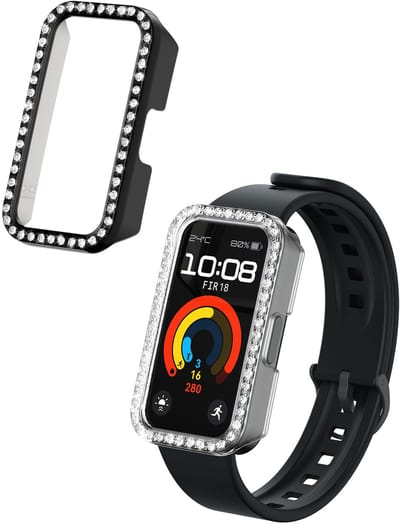 kwmobile 2x kunststof horloge rand bescherming geschikt voor Huawei Band 9 / Band 8 Beschermhoes - Glitter beschermhoesje transparant / zwart