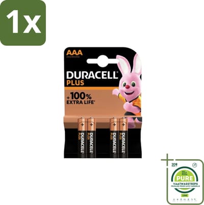 1 x Duracell – Alkaline Batterijen AAA – Plus – 4-pack - AAA Batterijen - Alkaline Batterijen - Langdurige Batterijen - Batterijen Voor Speelgoed - Batterijen Voor Zaklampen