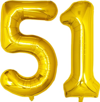 Folie Ballon Cijfer 51 Jaar Goud Verjaardag Versiering Helium Cijfer Ballonnen Feest versiering Met Rietje - 86Cm