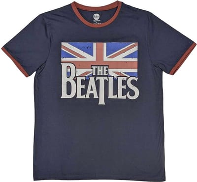 The Beatles - Drop T Logo & Vintage Flag Heren T-shirt - XL - Blauw