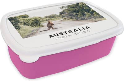 Broodtrommel Roze - Lunchbox - Brooddoos - Kangoeroe - Australië - Dieren - 18x12x6 cm - Kinderen - Meisje