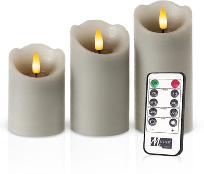 Meisterhome – 3 x Led Stompkaars Rustiek - Grijs – Stompkaars Echte wax – Led kaarsen - 10 / 12.5 / 15 cm Hoog - Met afstandsbediening – Timer 2/4/6/8 uur - Dimbaar