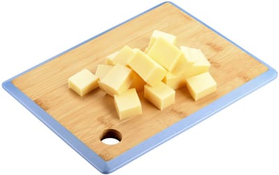 Kesper Keuken voedsel bereiden snijplank - 27 x 19 cm - bamboe hout - blauwe rand - luxe versie