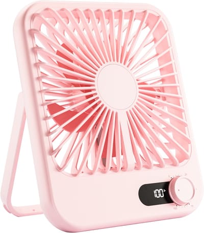 Ventilator - Tafelventilator - Handventilator - Mini ventilator - USB-bureauventilator - 2000 mAh oplaadbaar - ultrastil - 1-100 snelheden - draagbare koelventilator met LED-display - 180° verstelbaar - Voor thuis - kantoor - slaapkamer - Lichtroze