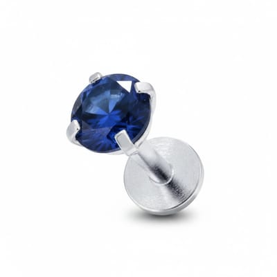 Aramat Jewels | Piercings | Tragus Helix Piercing – Zilverkleur – Donkerblauwe Zirkonia (4mm) | | | |4mm | Staal | Volwassenen | Verkleurd niet
