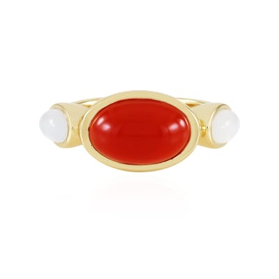 Cavill - Zilveren ring verguld 925 sterling - Ovale carneool 2,7ct & witte maansteen 1,08ct - Indiaanse edelstenen - Elegante dames ring