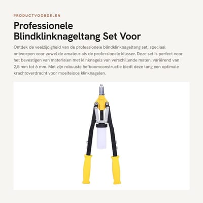 Dailygoods- Blindklinknageltang Professionele Set - 6 Mondstukken - Staal - Hefboomklinknageltang - Hoogwaardig - Gewicht 1,4 kg - Klinknagelset