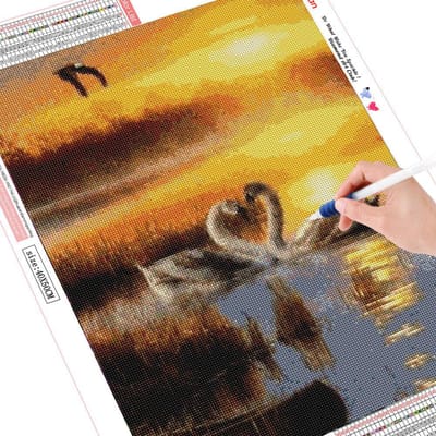 Peinture Diamant 5d Paysage Image avec Strass Cygne Broderie Point de Croix Diamant Rond 20X30