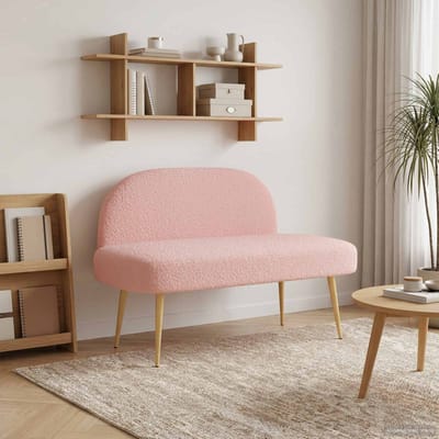 vidaXL - Gevuld - bankje - met - rugleuning - Roze - 110 - x - 60 - x - 76 - cm - Bouclé