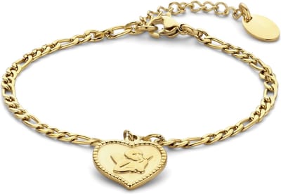 Cadeau voor haar CO88 8CB-90774 Stalen Armband - Dames - Figaro - Hanger - Hartje -16,5 + 3 cm - Goudkleurig