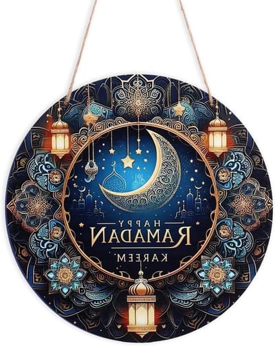 - Ramadan Deurhanger - Houten Decoratie - 20cm - Eid Mubarak - Woondecoratie - Geschikt voor Binnen en Buiten - Multicolor