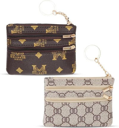 Set van 2 Dames Leren Mini Portemonnees, Handige Ritsportemonnee, Ideaal voor Munten en Kaarten