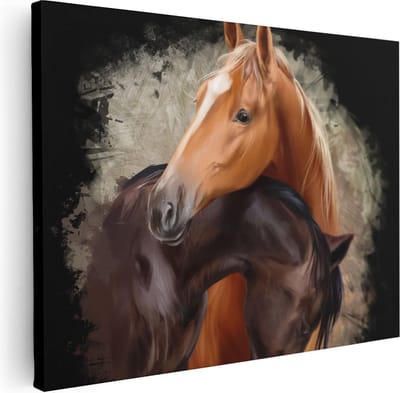 Artaza Canvas Schilderij Paard - 40x30 cm - Klein - Wanddecoratie Paarden - Muurdecoratie Dieren - Kamer Accessoires