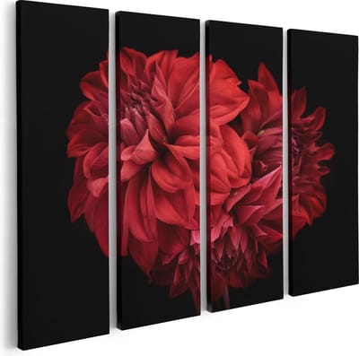 Artaza Canvas Schilderij Vierluik Rode Dahlia Bloemen - 80x60 - Foto Op Canvas - Canvas Print
