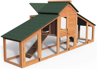 SNJY® Kippenhok met Ren - Kippenren - Kippenhok voor Buiten - 85L x 210B x 85H cm - Hout - Bruin