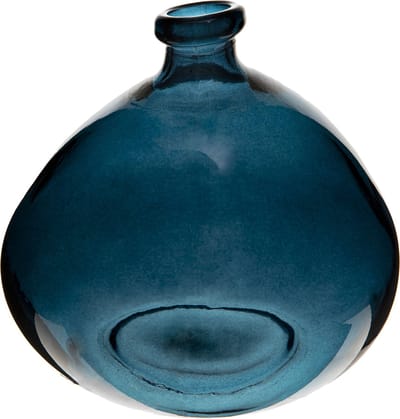 Atmosphera bloemenvaas Genua - Organische bol fles vorm - blauw transparant - glas - 22 x 21 cm