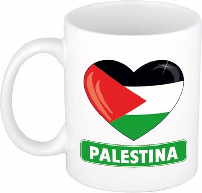 Hartjes vlag Palestina koffiemok - drink beker - white - 300 ml - Palestine - Supporters - cadeau - landen - feestartikelen