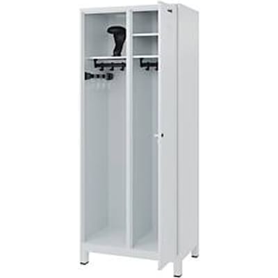 Brandweerkluis C+P Evolo Kombi, 2 vakken voor 1 persoon, met helmhouder, poten, B 800 x D 500 x H 1950 mm, RAL 7035 lichtgrijs