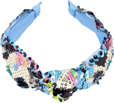 Haarsoires Haarband Diadeem 3cm – Knoop - Pailletten – Multicolor Blauw - Zachte Haarbeugel - voor Dames & Meisjes