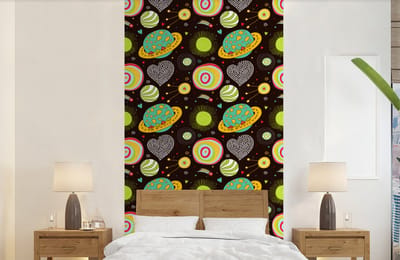 Behang - Fotobehang Patronen - Ruimte - Planeten - Jongens - Kinderen - Kids - Breedte 120 cm x hoogte 240 cm