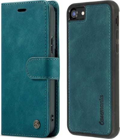 CaseMania Bookcase hoesje geschikt voor Apple iPhone SE (2022)/SE (2020)/8/7 - Effen Groen - Kunstleer - 2-in-1 Magnetisch Uitneembaar Design
