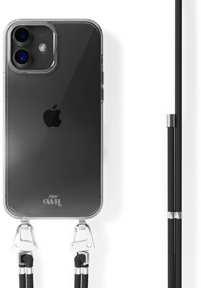 xoxo Wildhearts siliconen hoesje - Geschikt voor iPhone 13 - Telefoonhoesje - Hoesje met koord - telefoonkoord - Transparant hoesje - Zwarte koord