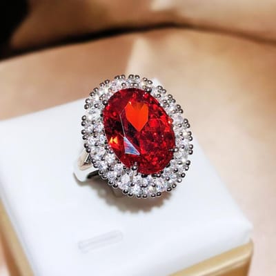 Sieraden Europees en N Dames Regenboogstijl Rode Korund Imitatie Duivenbloed Rode Diamant Ring Retro Vrouwelijke Sieraden Opening adjustable brown