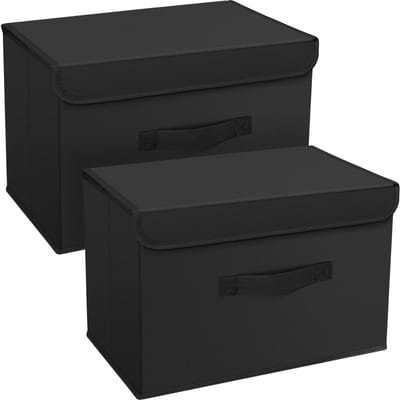 Unyqoos® Opvouwbare Stoffen Opbergdozen met Deksel en Handvat voor Kledingorganisatie Zwart 2 Stuks