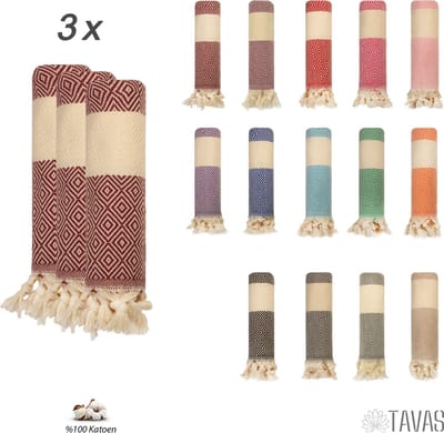 TAVAS Theedoeken & Keukendoeken Set – 3 x 50x90cm – Bordeaux - 100% Katoen – Wafelstructuur – Sneldrogend – Zachte Handdoeken voor Keuken