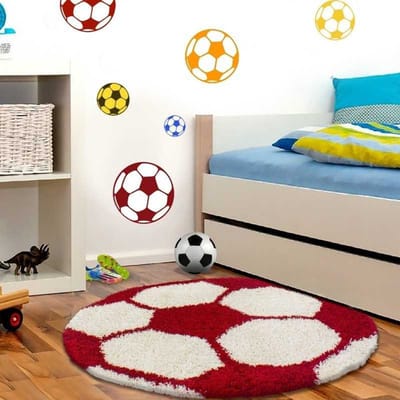 Kindervoetbalkleed voor de kinderkamer, rood en wit 120 cm rond