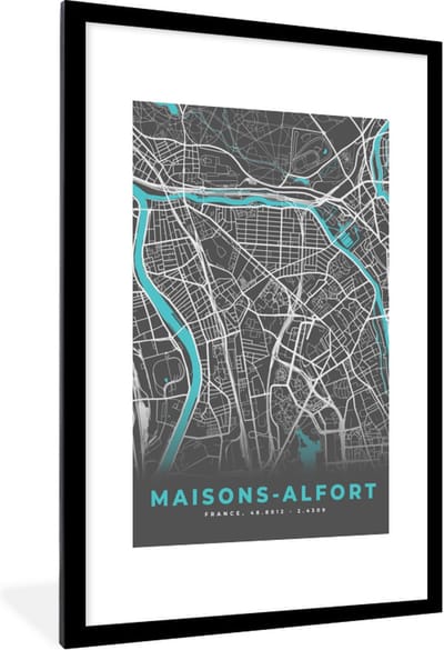 Fotolijst incl. Poster - Maisons-Alfort - Frankrijk - Plattegrond - Kaart - Stadskaart - 80x120 cm - Posterlijst