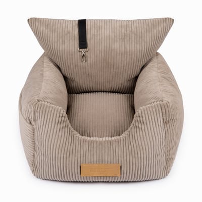 Dogeste 2-in-1 hondenautostoel en hondenmand voor kleine honden, autotransporter auto, corduroy bekleding, afneembare hoes, kleur beige
