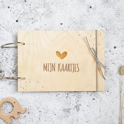Houten bewaarbundel A5 | Mijn kaartjes | Kaarten bewaarbundel | Hartje