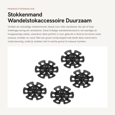 Dailygoods- Wandelstokmand 5-delig - Duurzaam Rubber - Trekkingstokken Accessoire - Ondersteuning voor Zachte Grond - Lichtgewicht en Draagbaar - Trekkingstok