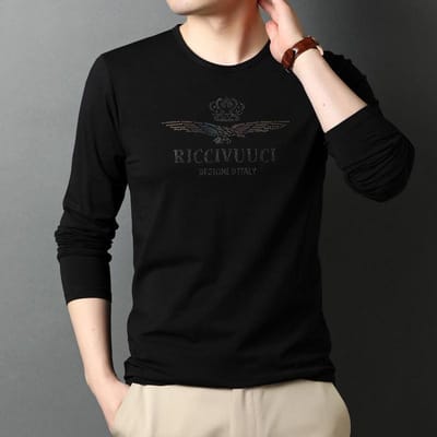 Lente Wit Heren T-shirt met Lange Mouwen Heren Katoen Ronde Hals Basis Shirt Koreaanse Stijl Losse Mode Trend Top Shirt XXXXL black