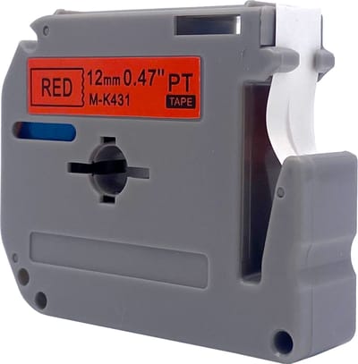 DULA Brother Compatible label tape- M-K431 - 1 cassette - Brother P-Touch - Zwart op rood - 12mm x 8m