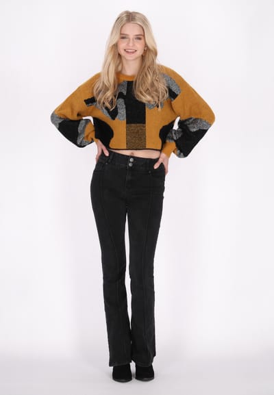 IZIA Jumper Dames Camel zwart