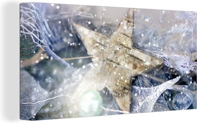 Canvas Schilderij Een kerstster met ijzel - 80x40 cm - Wanddecoratie