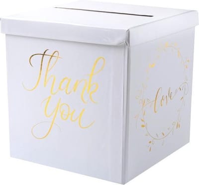 Enveloppendoos/moneybox Thank You Just Married wit met goud - moneybox - cardbox - trouwen - bruiloft - huwelijk