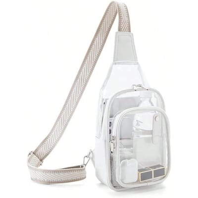 Sac à bandoulière visuel transparent en PVC, sac bandoulière transparent, sac de poitrine pour femme blanc